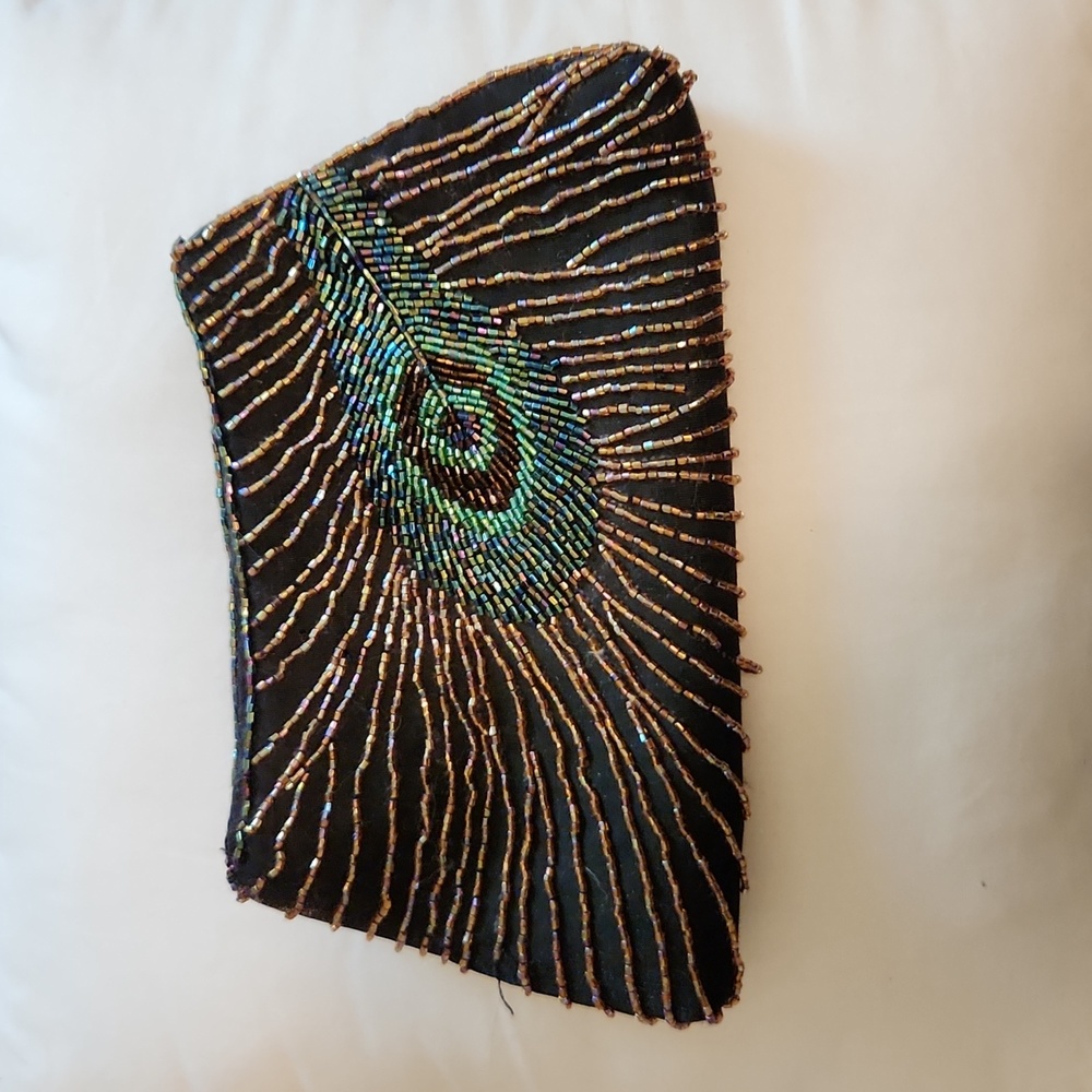 Peacock feather style, beaded hand bag
